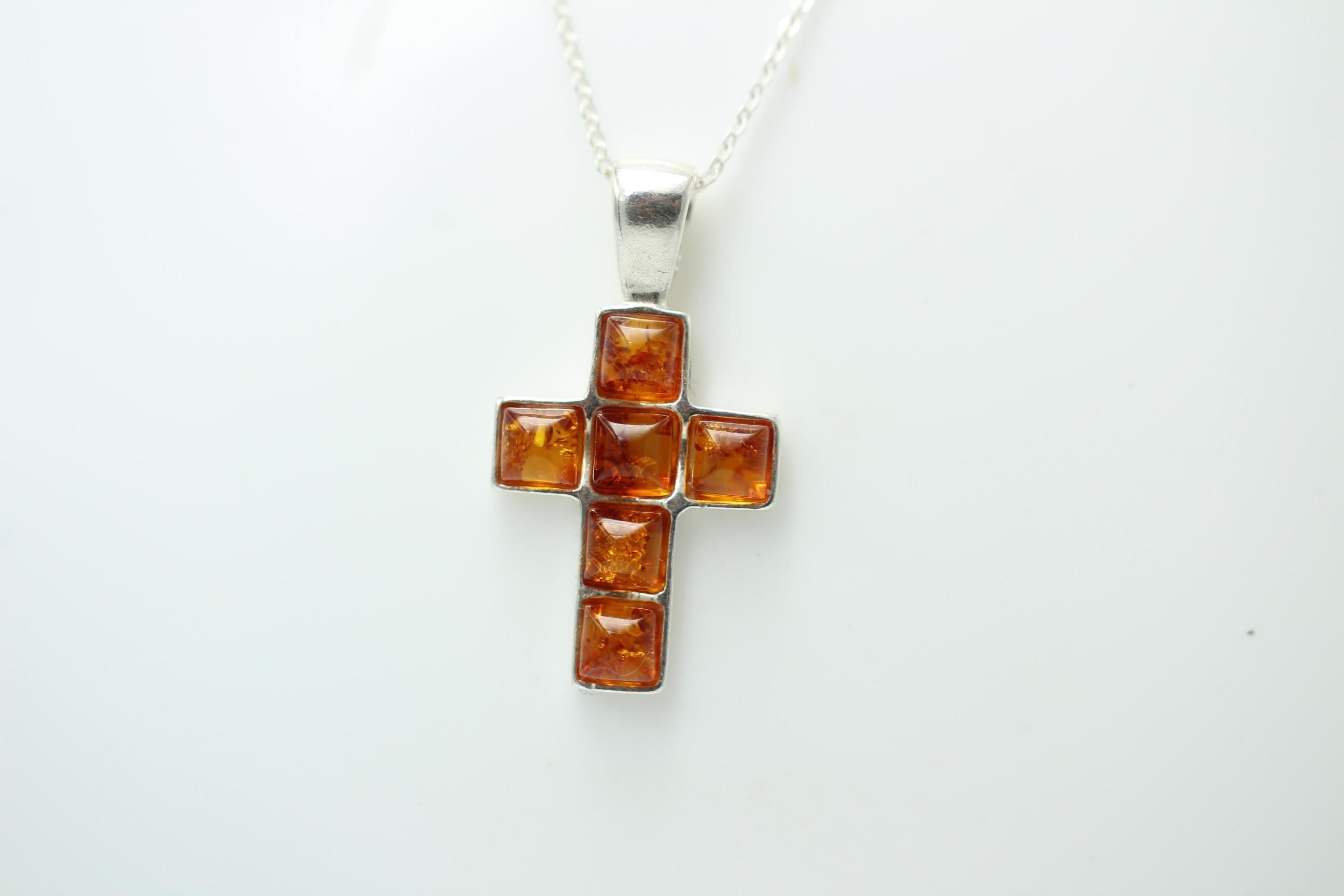 Bernstein Kreuz 925 Sterling Silber Bernsteinkreuz Collier Kette Top Edel