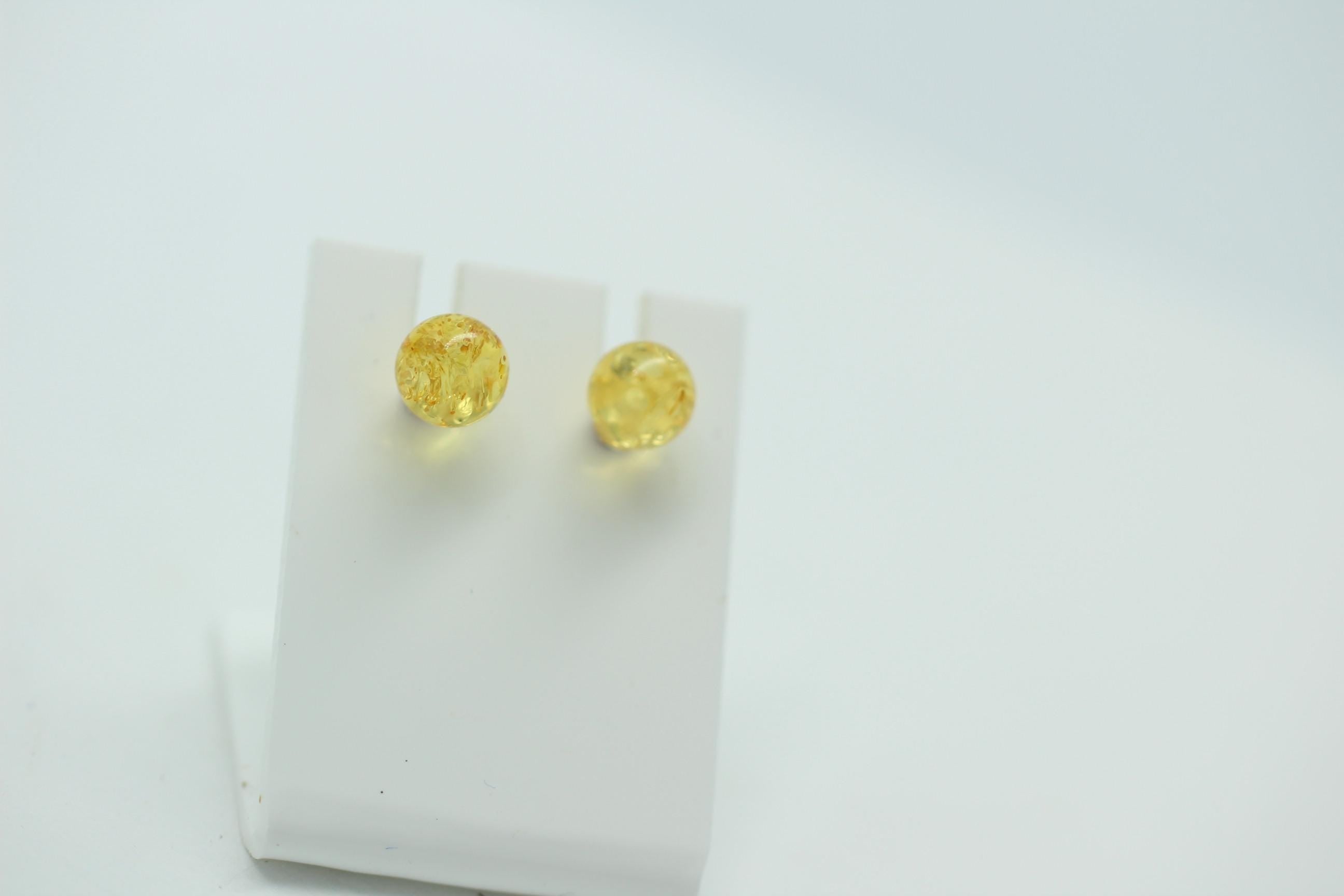 Bernstein golden Ohrstecker 925 Silber Kugelohrstecker Unisex Bernsteinkugel