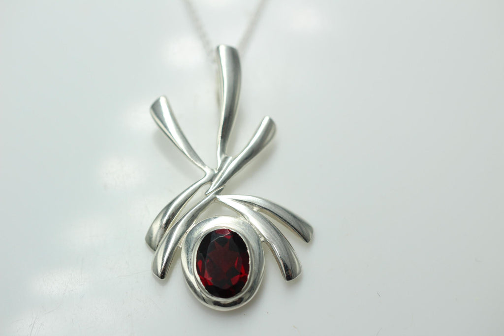 Edler 2,0 Carat Granat Anhanger, 925 Silber, Kette, Collier, Rhodiniert