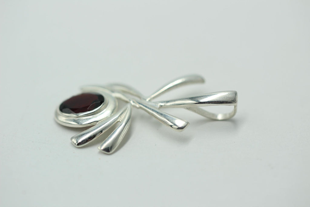 Edler 2,0 Carat Granat Anhanger, 925 Silber, Kette, Collier, Rhodiniert