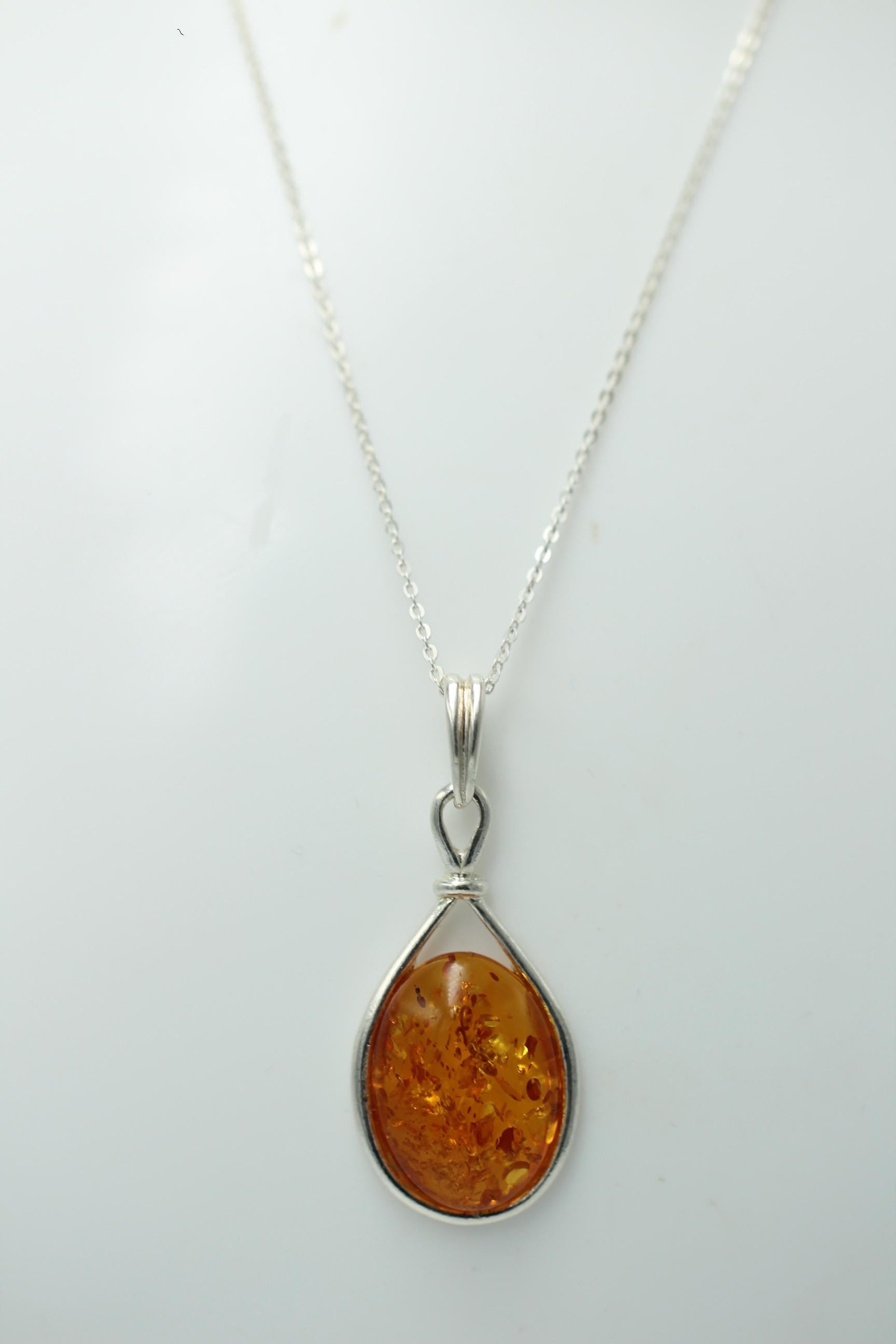 Design Bernstein Anhänger 925 Silber Collier Kette Bernsteinanhänger Top