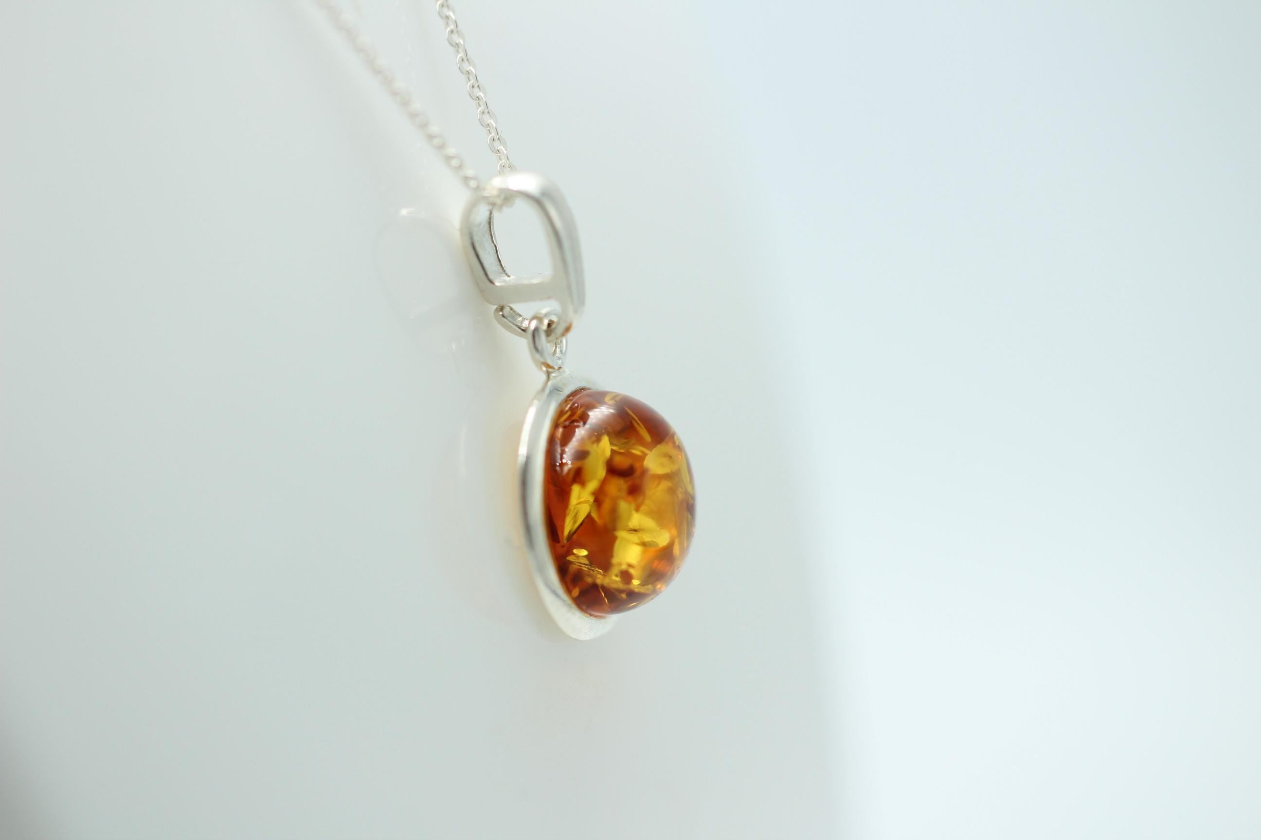 Bernstein Anhänger 925 Sterling Silber brauner Bernstein Collier Kette Top Edel