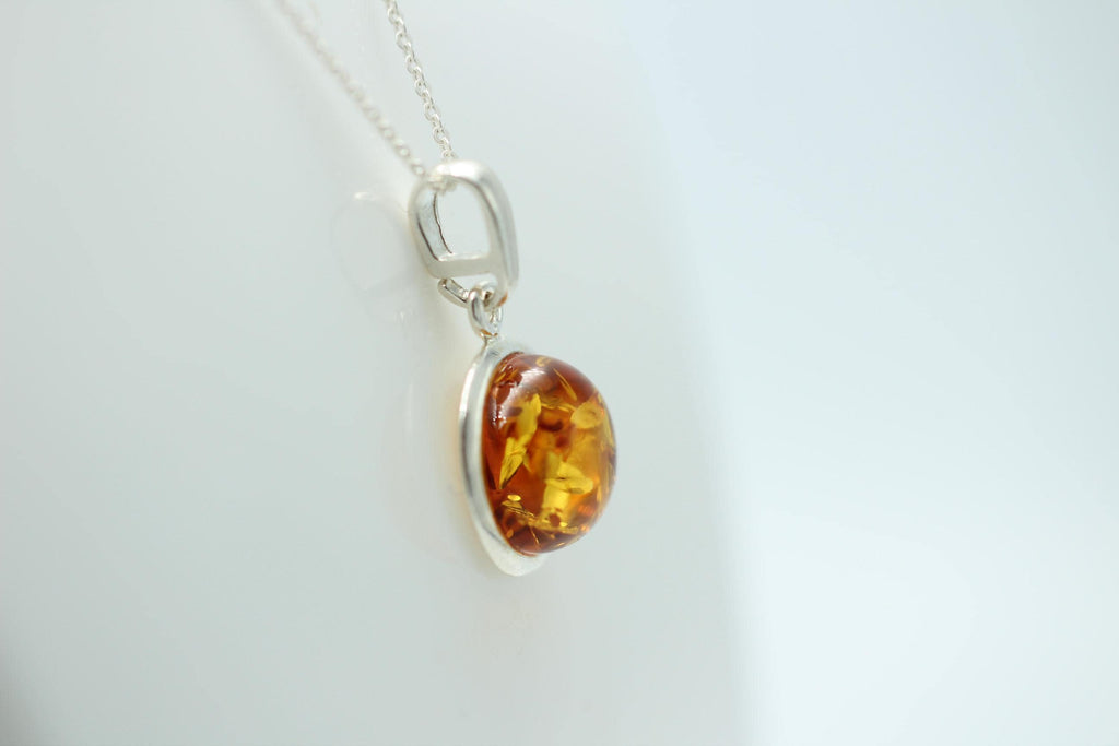 Bernstein Anhänger 925 Sterling Silber brauner Bernstein Collier Kette Top Edel
