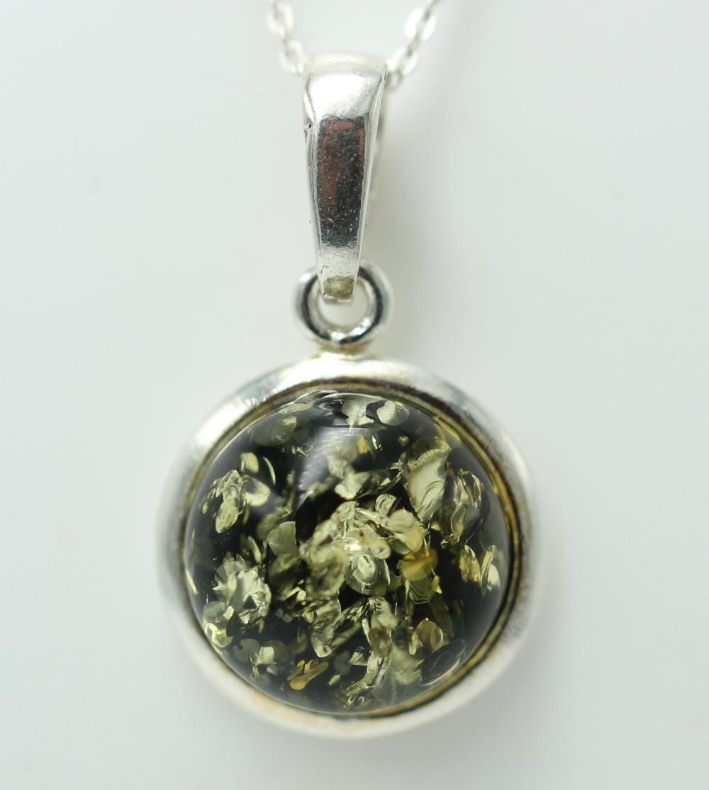Berstein Anhänger 925 Sterling Silber grüner Bernstein  Top Edel