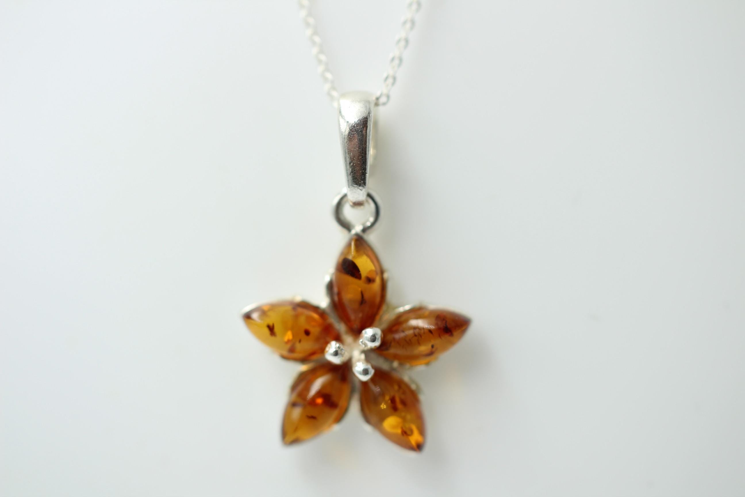 Edler Bernstein Blumen Anhänger 925 Silber Collier Kette BGernstein aus Letland