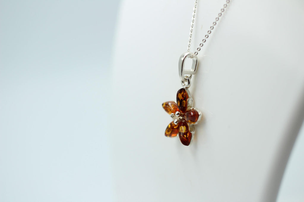 Edler Bernstein Blumen Anhänger 925 Silber Collier Kette BGernstein aus Letland