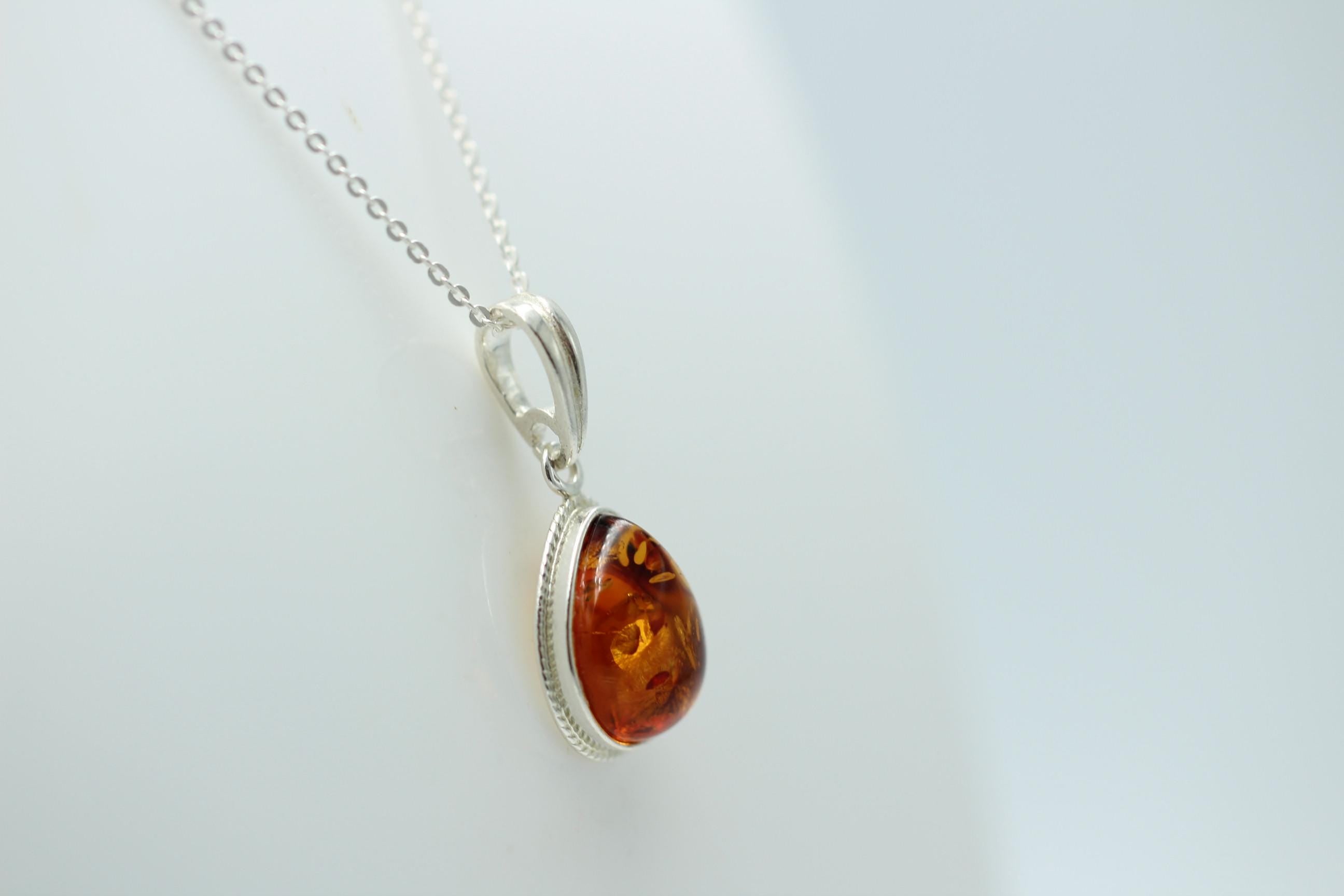 Bernsteinanhänger 925 Silber Anhänger brauner Bernstein Collier Kette Schmuck