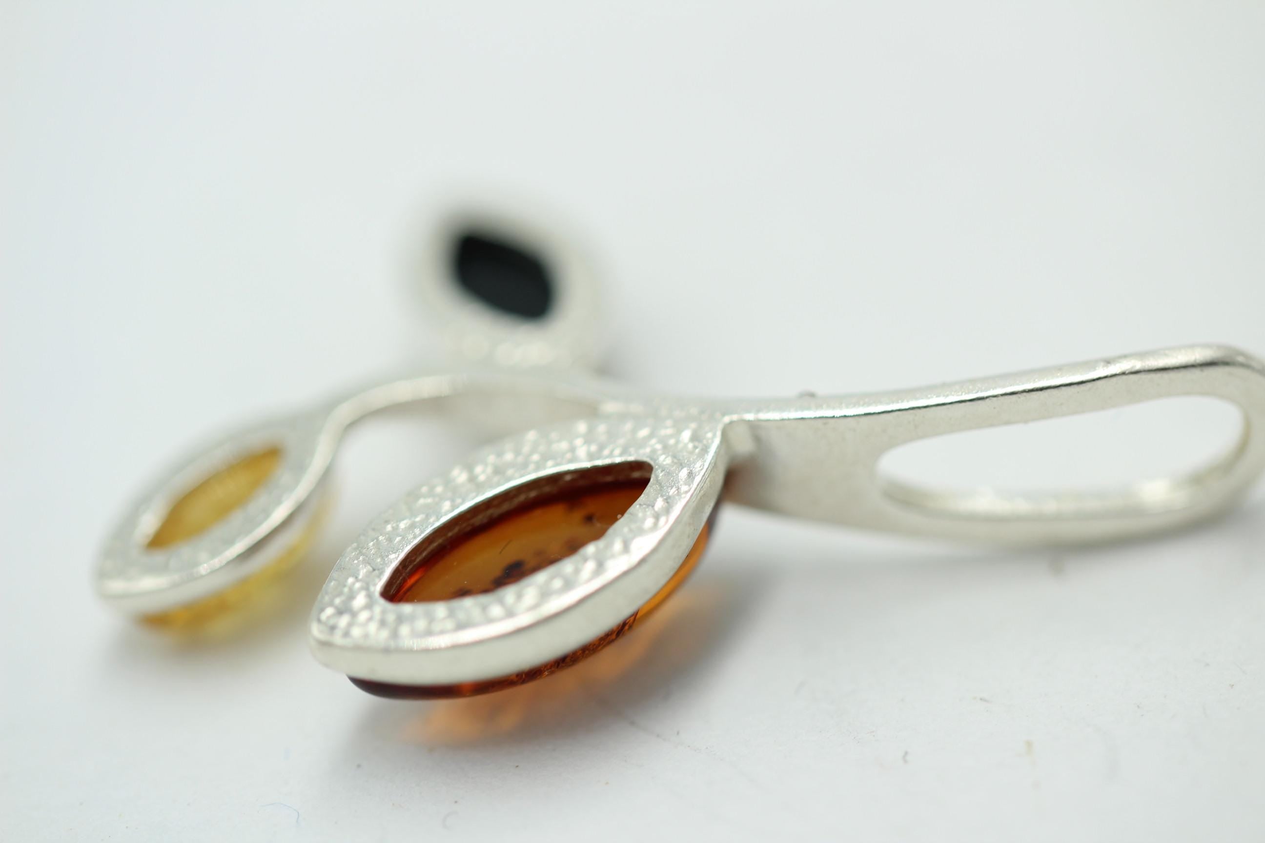 Edle Bernstein Zweig Anhänger dreifarbig 925 Silber Collier Kette Top Edel