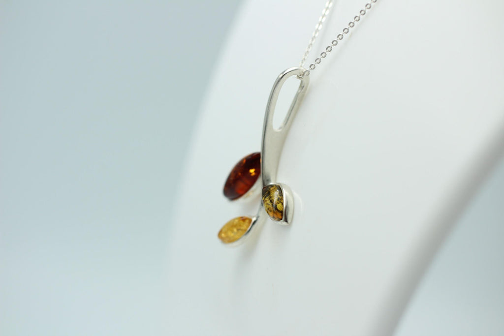 Edle Bernstein Zweig Anhänger dreifarbig 925 Silber Collier Kette Top Edel