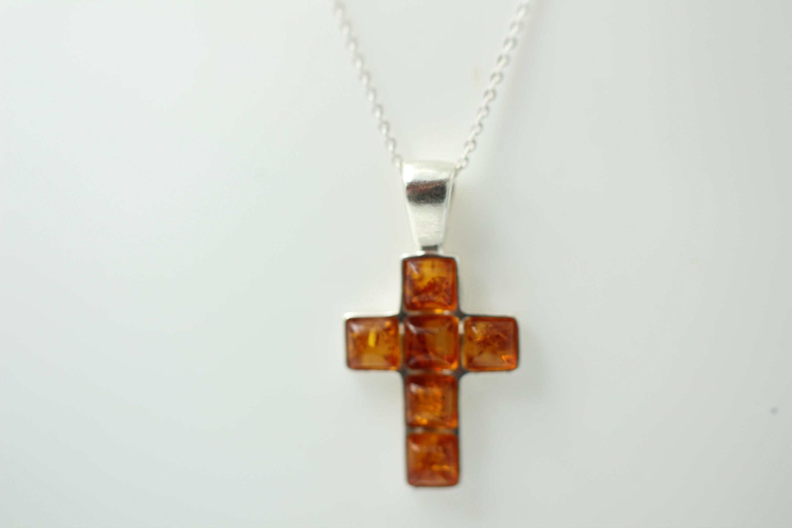 Bernstein Kreuz 925 Sterling Silber Bernsteinkreuz Collier Kette Top Edel