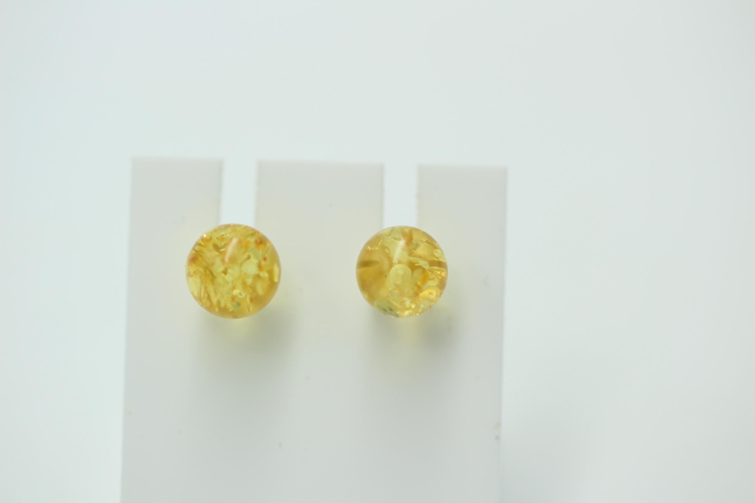 Bernstein golden Ohrstecker 925 Silber Kugelohrstecker Unisex Bernsteinkugel