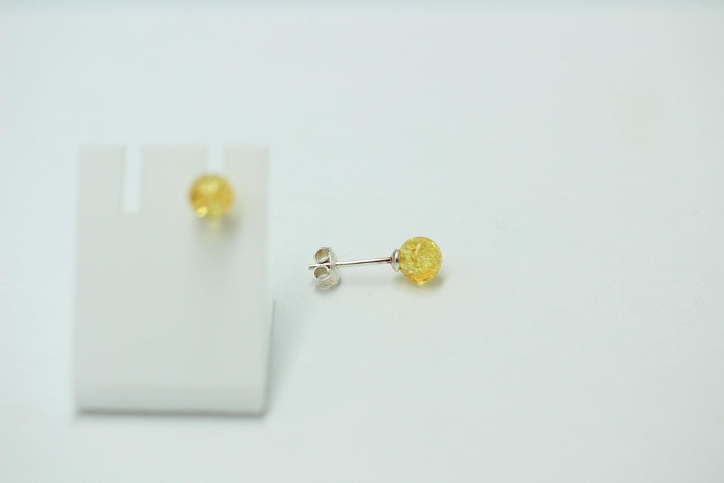 Bernstein golden Ohrstecker 925 Silber Kugelohrstecker Unisex Bernsteinkugel