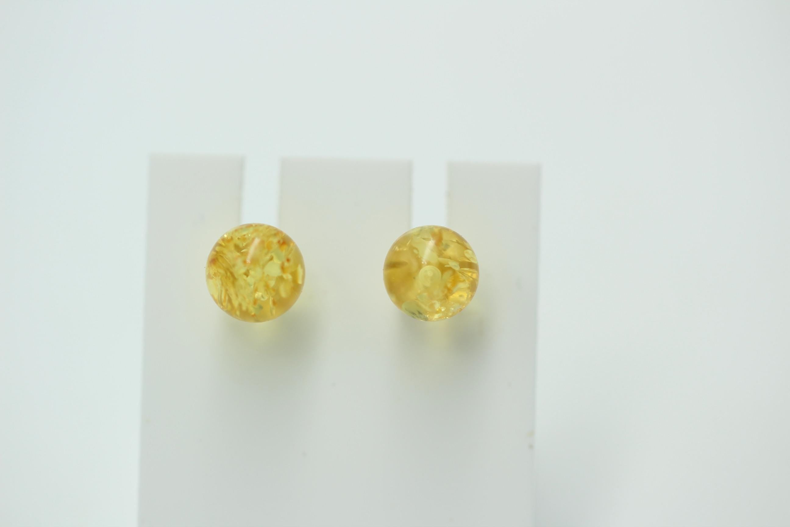 Bernstein golden Ohrstecker 925 Silber Kugelohrstecker Unisex Bernsteinkugel