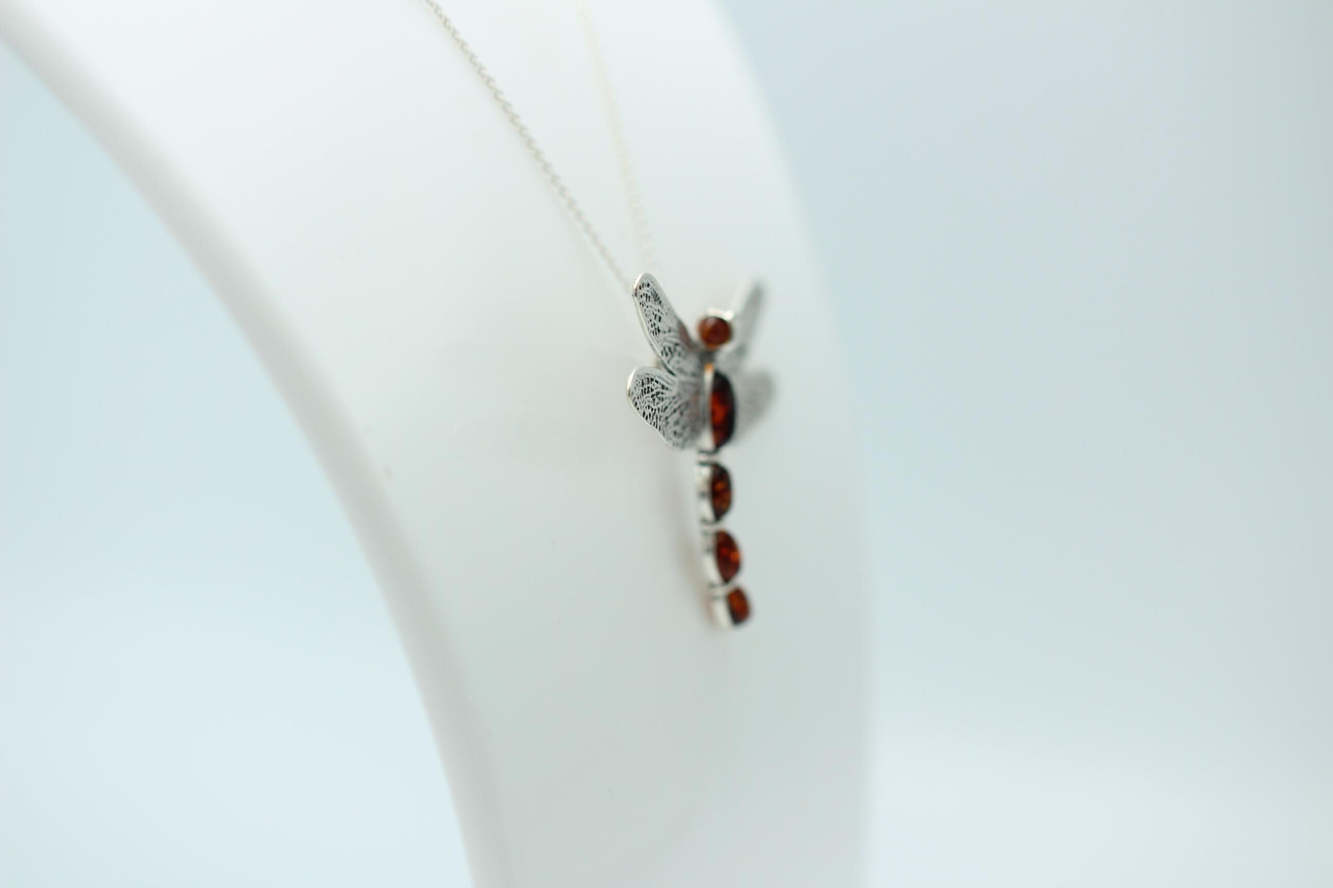 Exklusiver Libellen Anhänger 925 Silber mit Bernstein Filigran Durchbrochen Edel