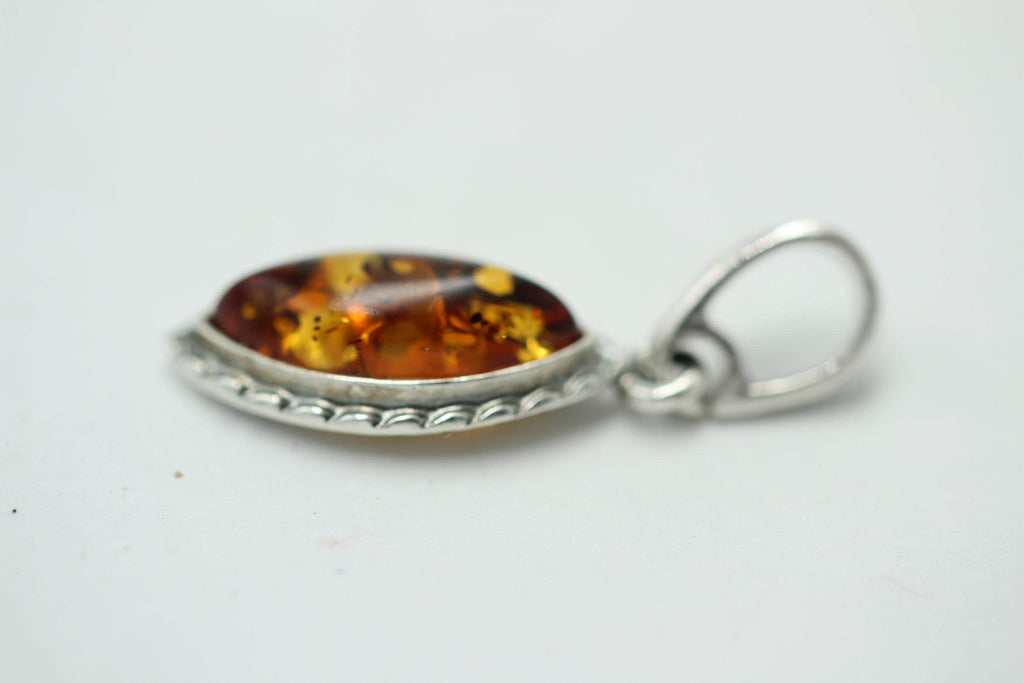 brauner Bernstein Anhänger 925 Sterlingsilber Collier Kette Bernsteinschmuck