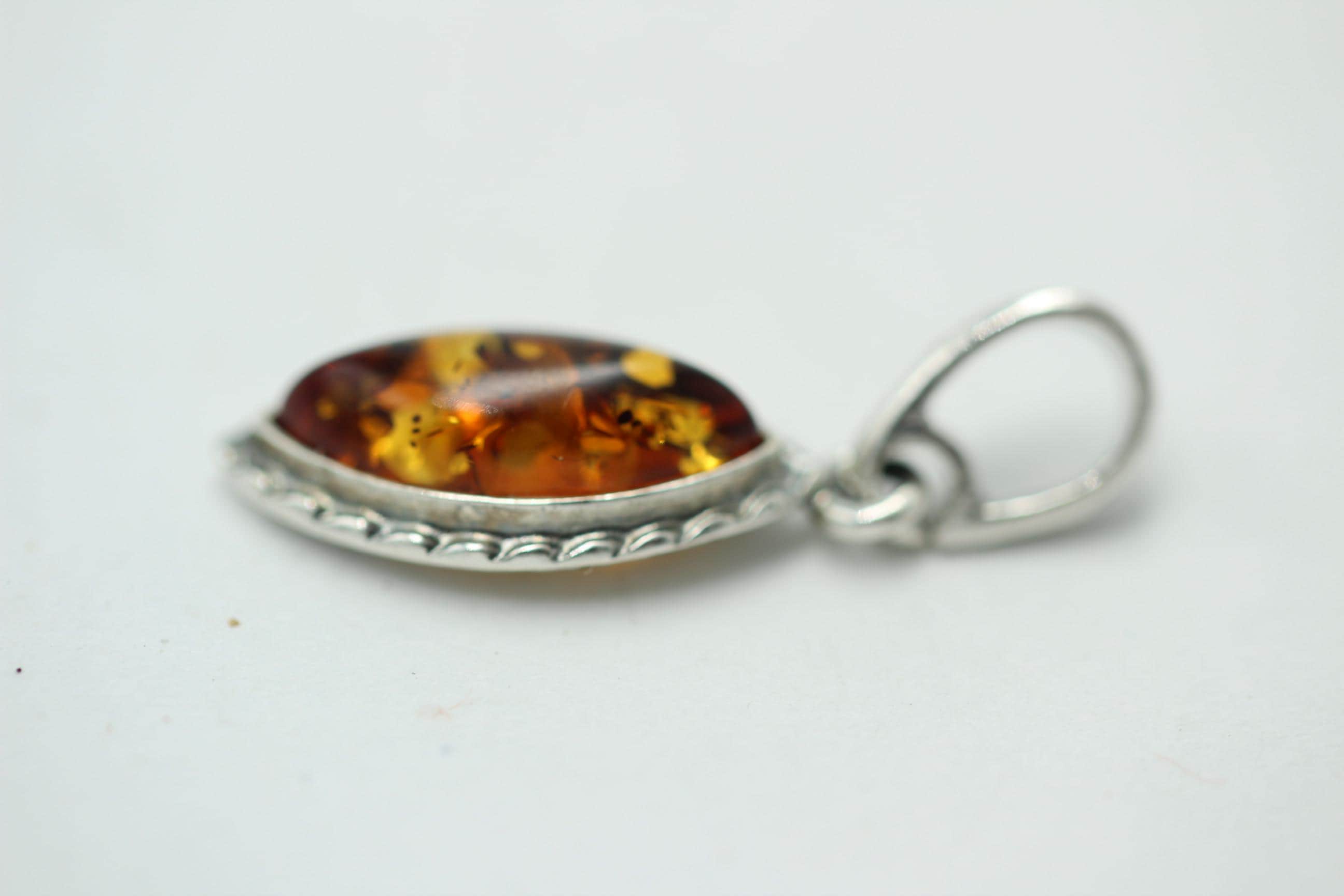 brauner Bernstein Anhänger 925 Sterlingsilber Collier Kette Bernsteinschmuck