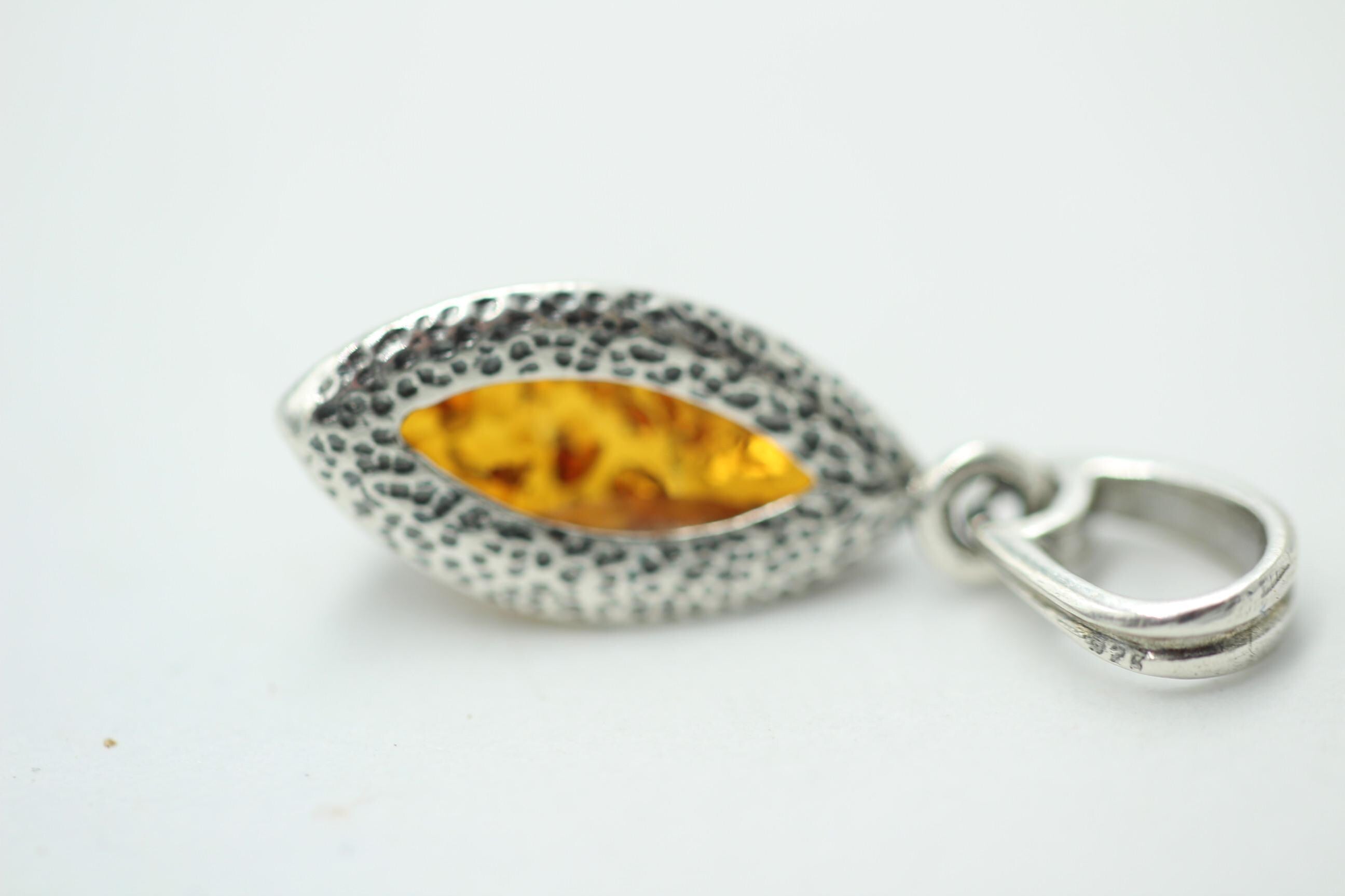brauner Bernstein Anhänger 925 Sterlingsilber Collier Kette Bernsteinschmuck