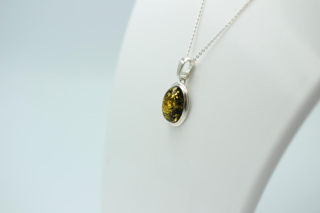 grüner Bernstein Design Anhänger 925 Silber Collier Kette Bernsteinanhänger Top