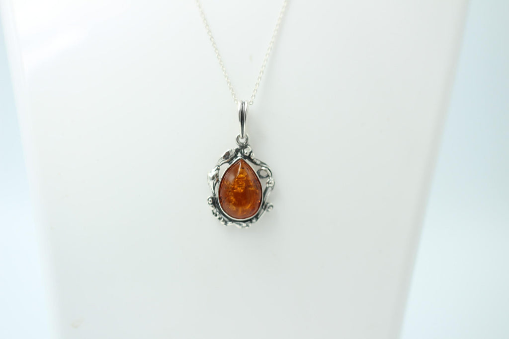 Jugendstil Design Bernsteinanhänger 925 Silber Collier Kette Bernstein