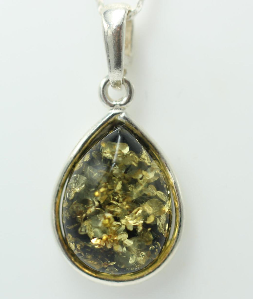 Bernsteinanhänger 925 Silber Anhänger grüner Bernstein Collier Kette Schmuck