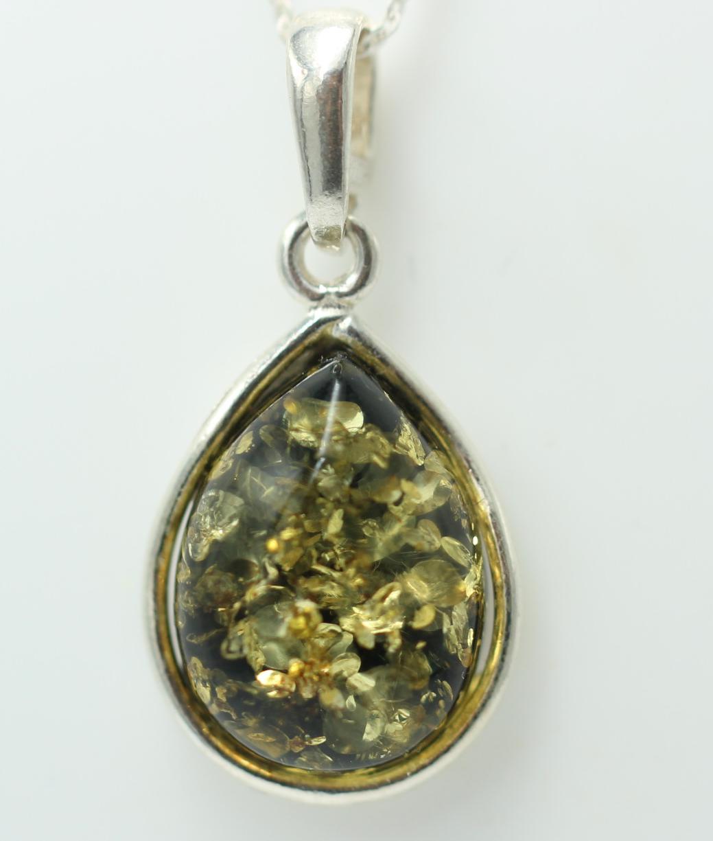 Bernsteinanhänger 925 Silber Anhänger grüner Bernstein Collier Kette Schmuck