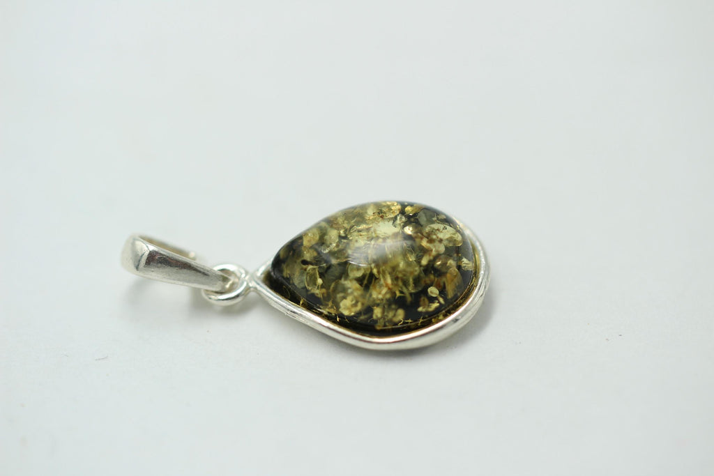 Bernsteinanhänger 925 Silber Anhänger grüner Bernstein Collier Kette Schmuck