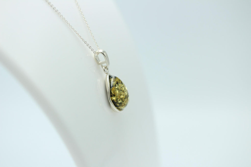 Bernsteinanhänger 925 Silber Anhänger grüner Bernstein Collier Kette Schmuck