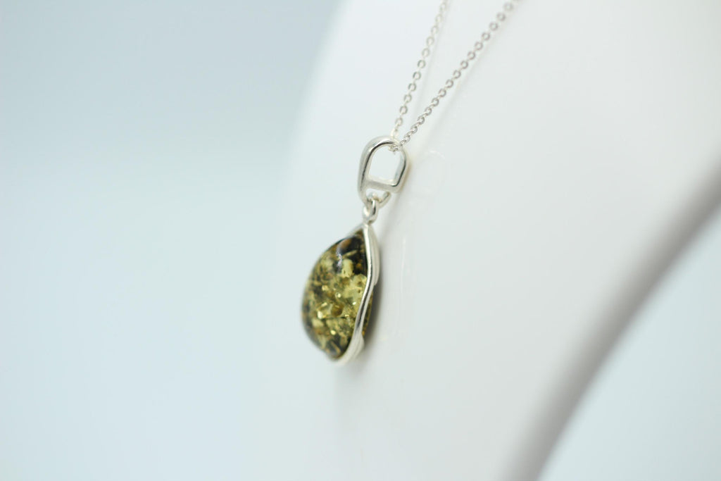 Bernsteinanhänger 925 Silber Anhänger grüner Bernstein Collier Kette Schmuck