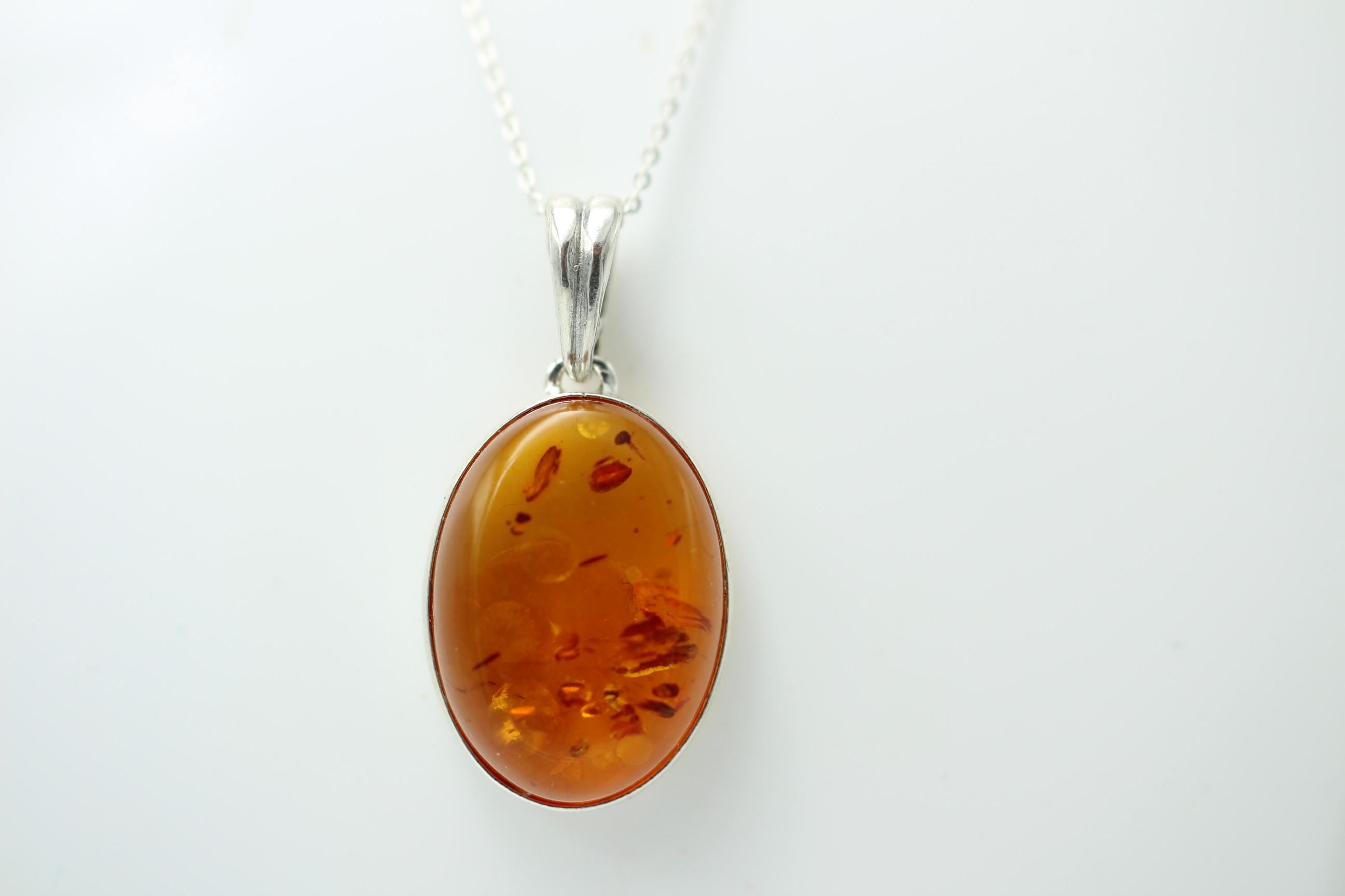 großer Bernstein Design Anhänger 925 Silber Collier Kette Bernsteinanhänger Top