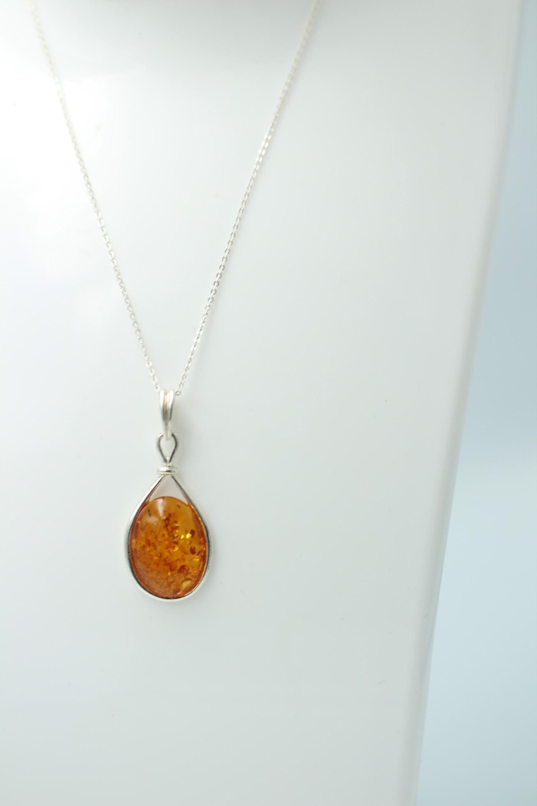 Design Bernstein Anhänger 925 Silber Collier Kette Bernsteinanhänger Top