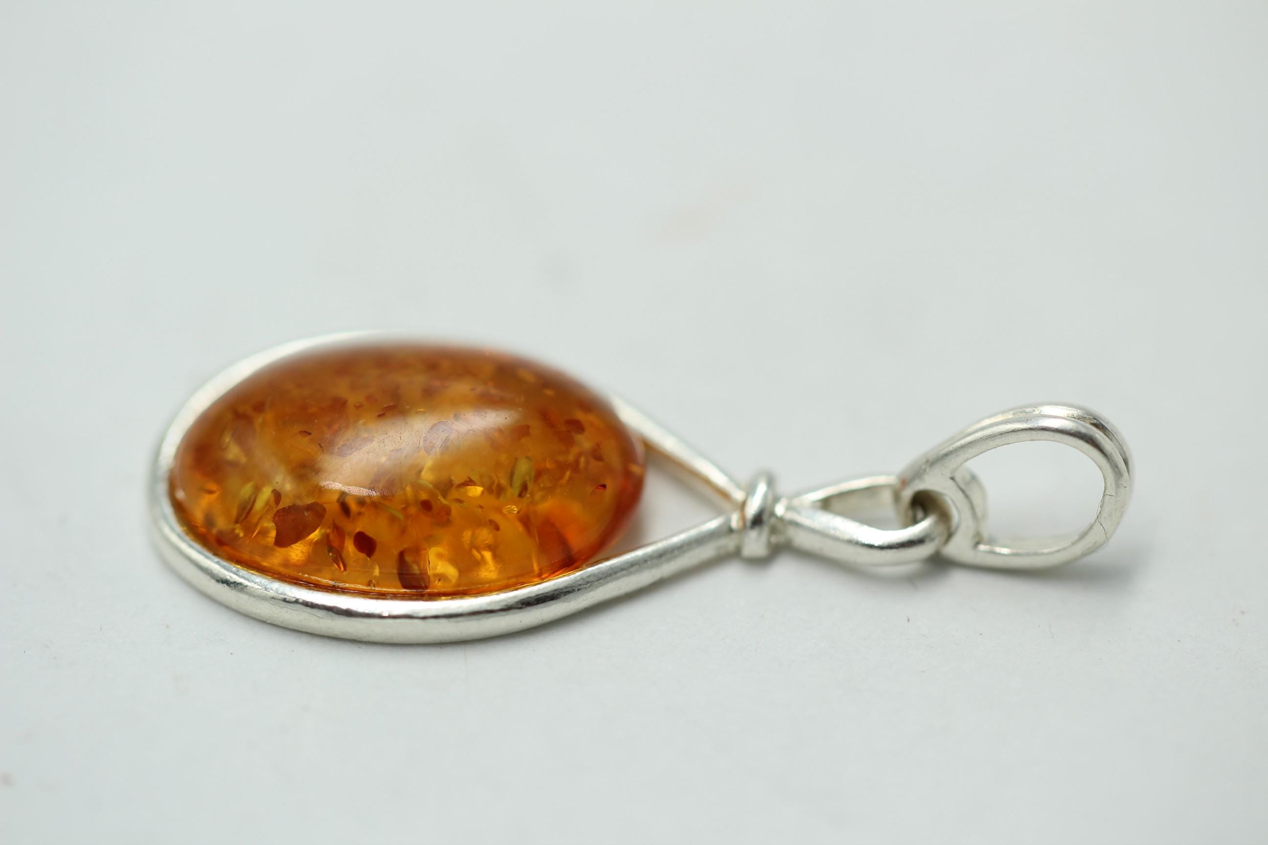 Design Bernstein Anhänger 925 Silber Collier Kette Bernsteinanhänger Top