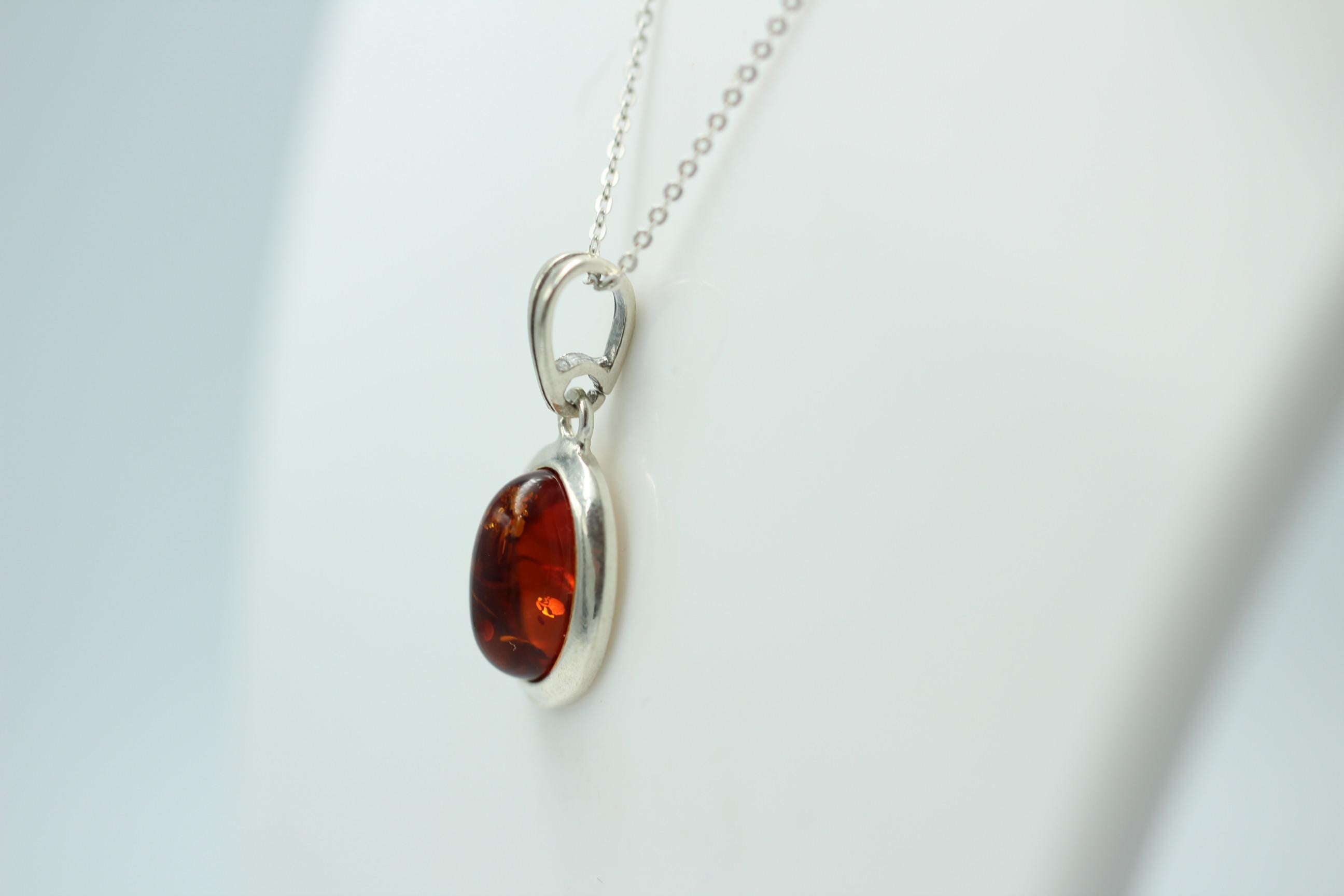 Bernstein Design Anhänger 925 Silber Collier Kette Bernsteinanhänger Top