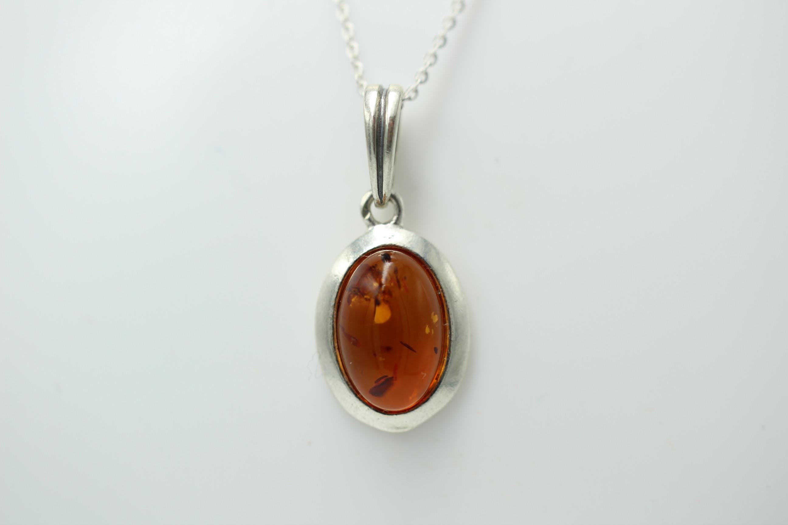 Bernstein Design Anhänger 925 Silber Collier Kette Bernsteinanhänger Top