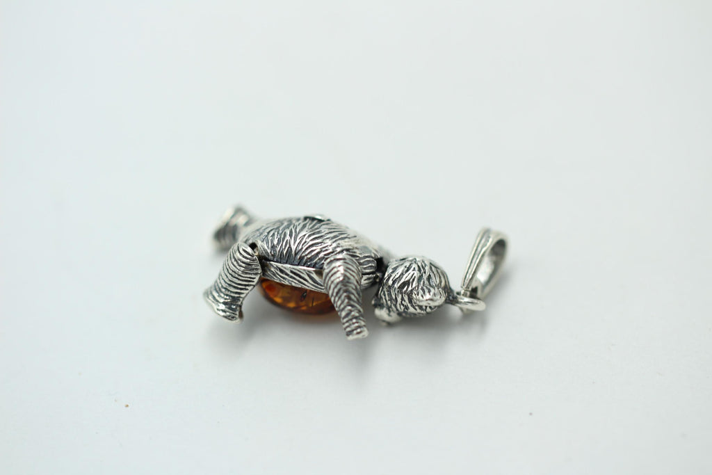 Design Bär 925 Silber mit Bernstein beweglich und platisch Bärenkette Collier