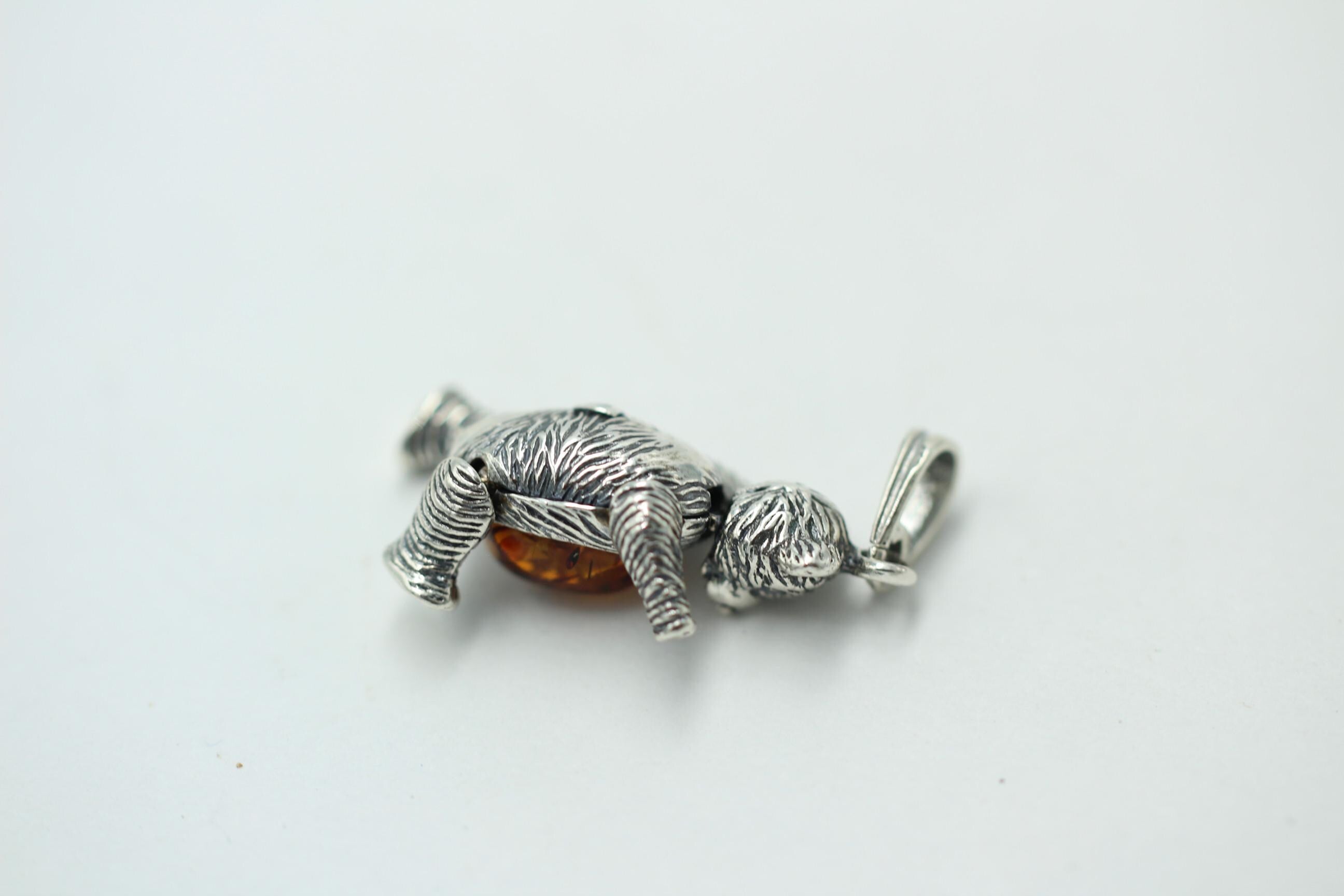 Design Bär 925 Silber mit Bernstein beweglich und platisch Bärenkette Collier