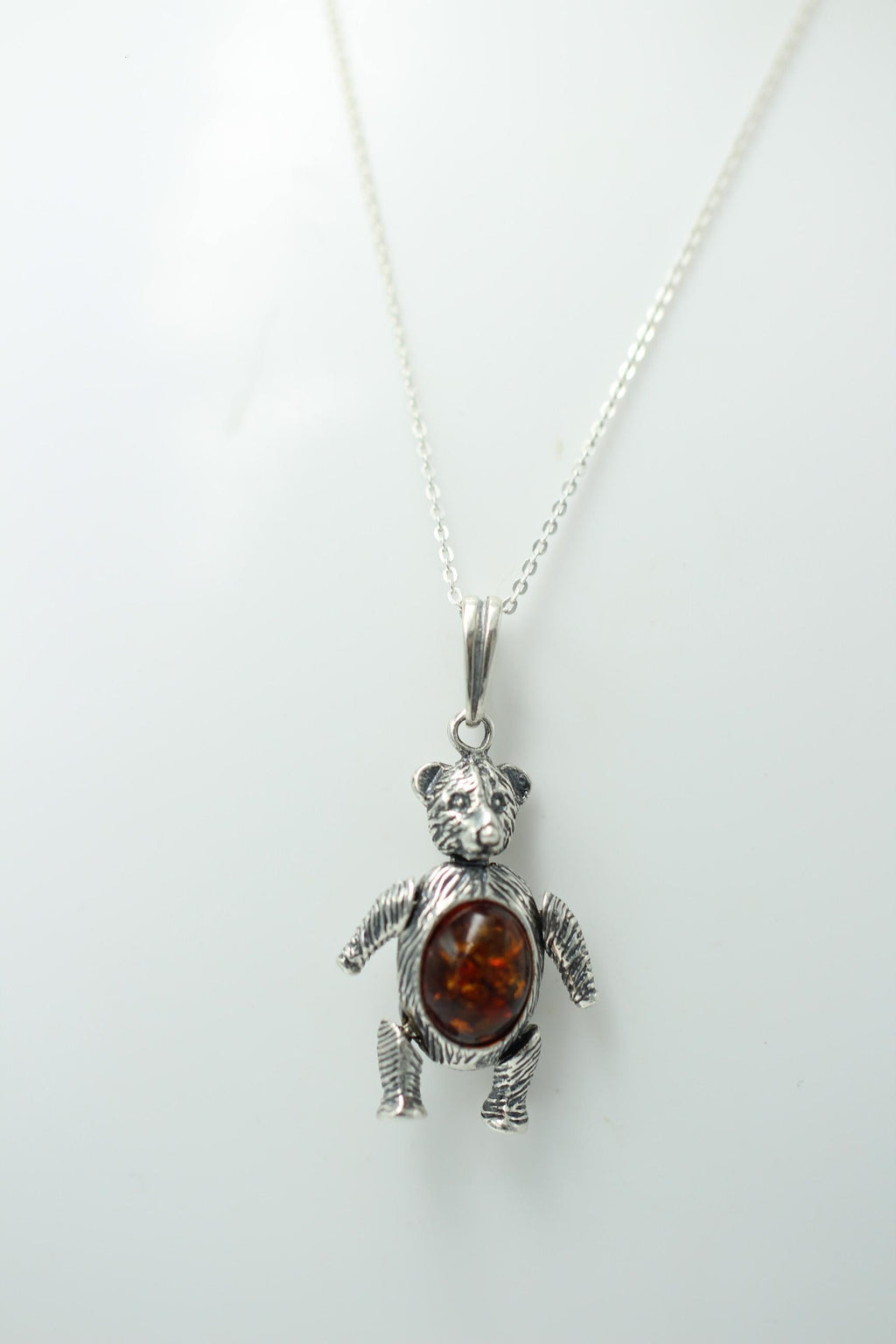 Design Bär 925 Silber mit Bernstein beweglich und platisch Bärenkette Collier