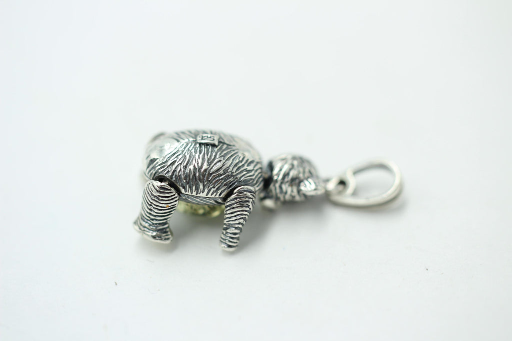 Design Bär 925 Silber mit grünem Bernstein beweglich und platisch Bärenkette