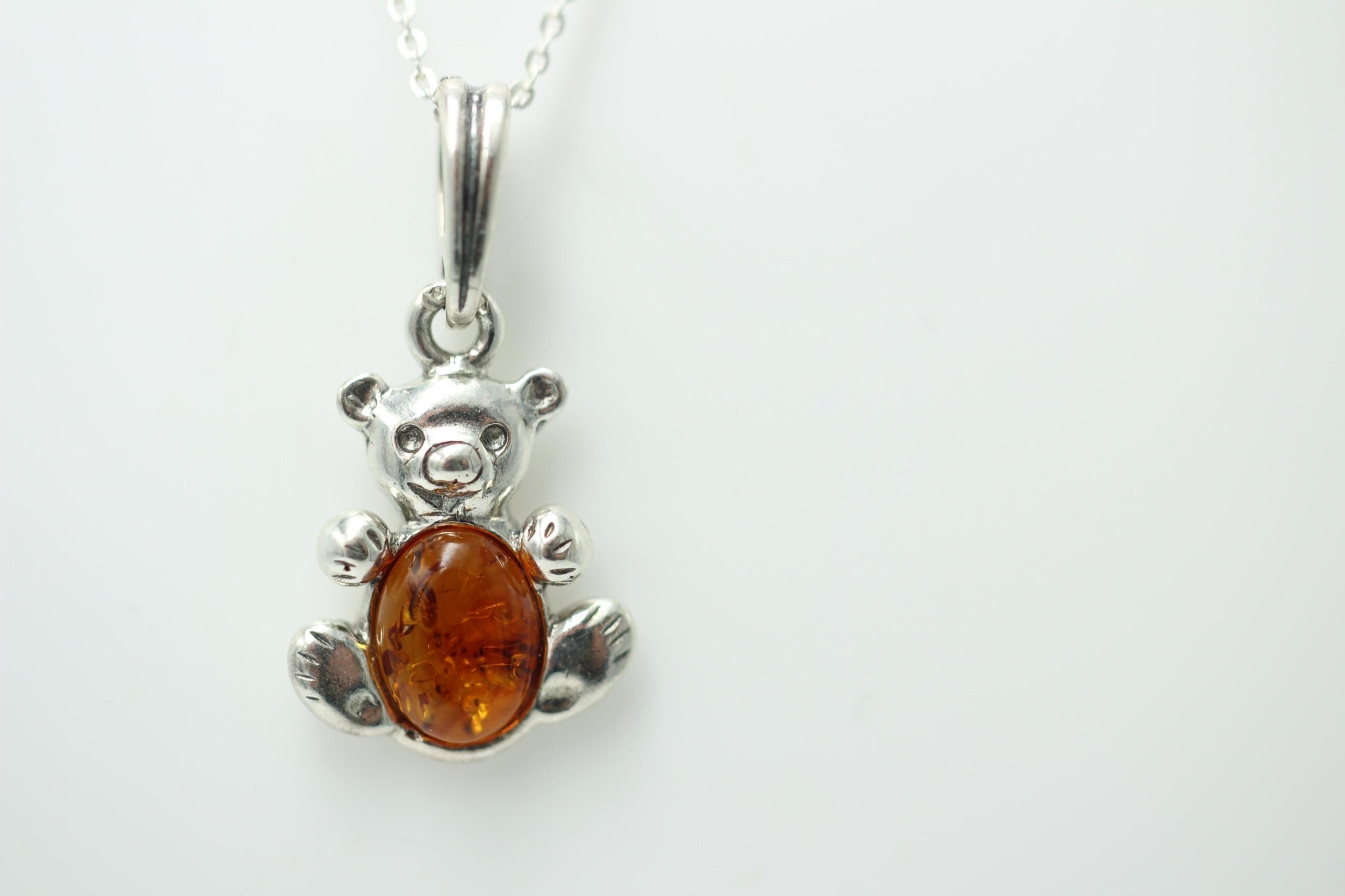 Bärenanhänger 925 Silber Bernstein Bär Anhänger Collier Kette Kinderschmuck