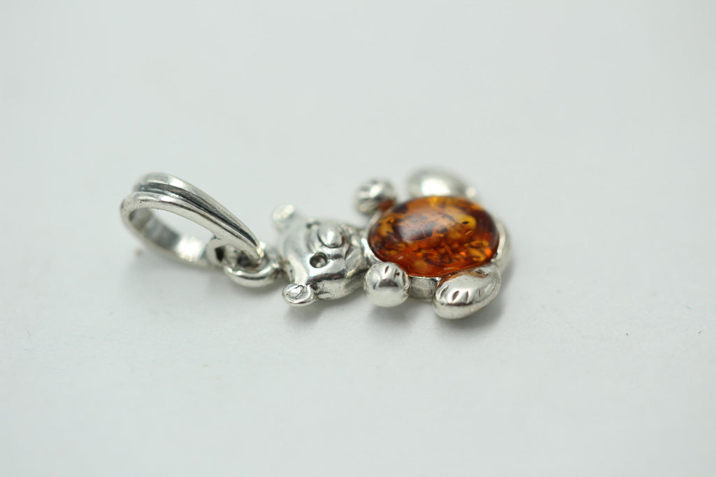 Bärenanhänger 925 Silber Bernstein Bär Anhänger Collier Kette Kinderschmuck
