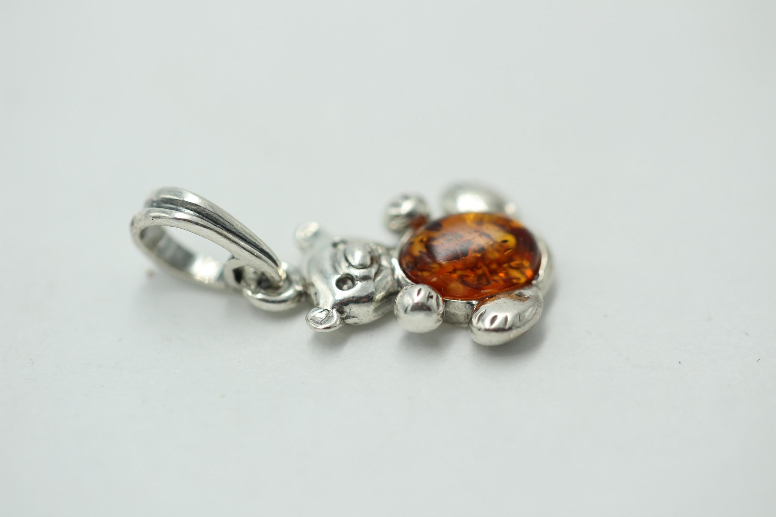 Bärenanhänger 925 Silber Bernstein Bär Anhänger Collier Kette Kinderschmuck