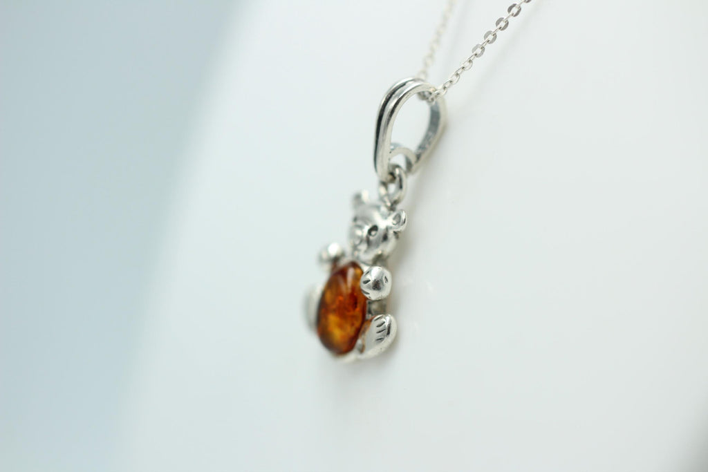 Bärenanhänger 925 Silber Bernstein Bär Anhänger Collier Kette Kinderschmuck