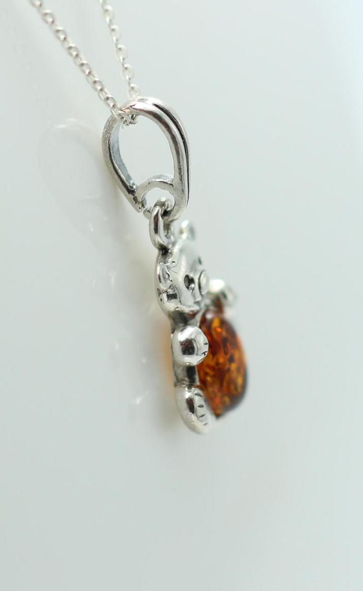Bärenanhänger 925 Silber Bernstein Bär Anhänger Collier Kette Kinderschmuck