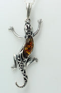 Echsen Anhänger Bernstein 925 Silber Collier Kette Tieranhänger Echse Anhänger