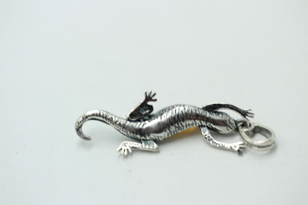 Echsen Anhänger Bernstein 925 Silber Collier Kette Tieranhänger Echse Anhänger