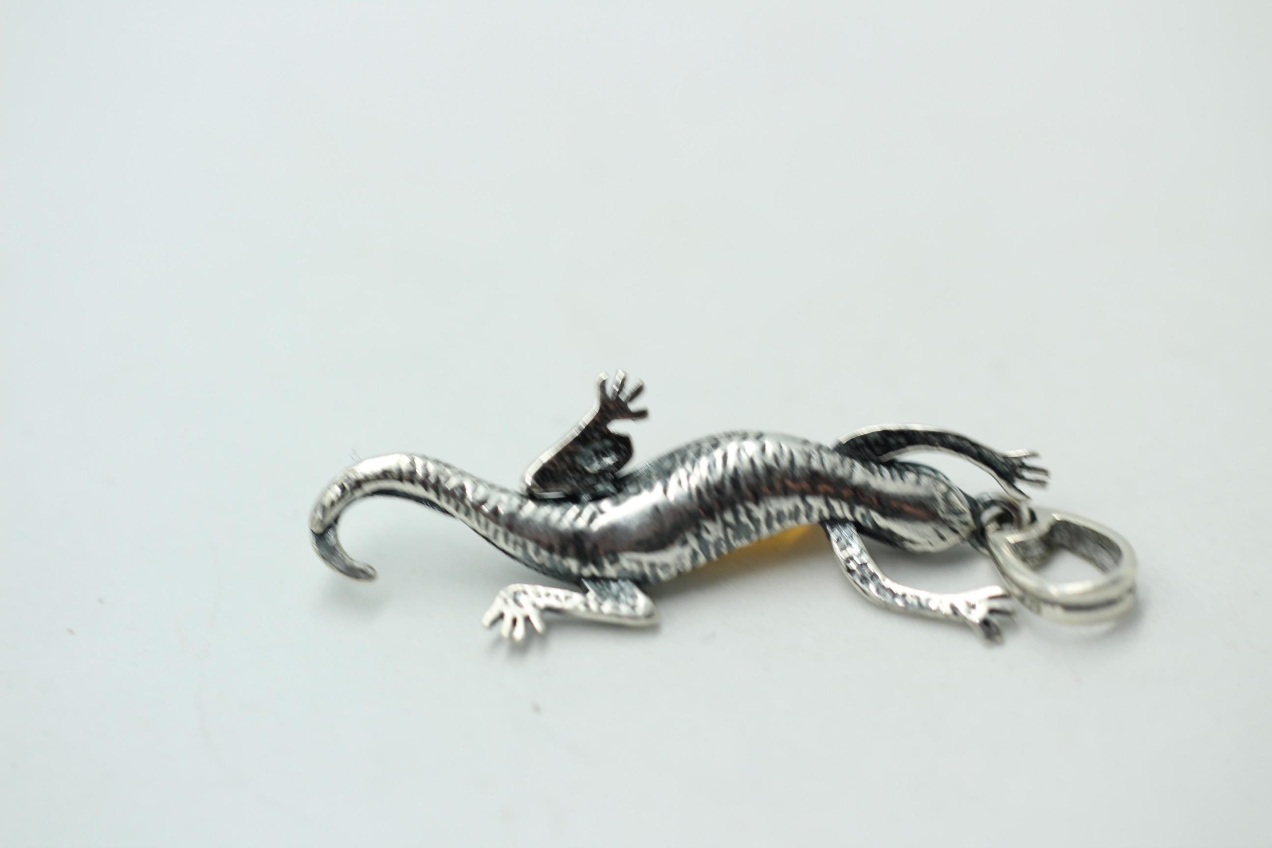 Echsen Anhänger Bernstein 925 Silber Collier Kette Tieranhänger Echse Anhänger