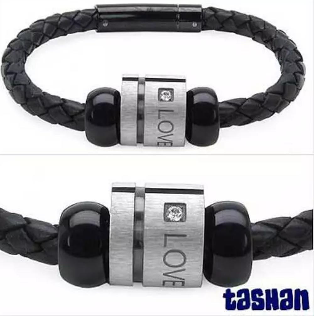 tashan Designer Leder Flecht Armband mit Edelstahleinlage, LOVE FOREVER Zirkonia