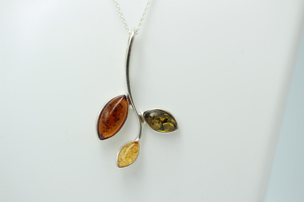 Edle Bernstein Zweig Anhänger dreifarbig 925 Silber Collier Kette Top Edel