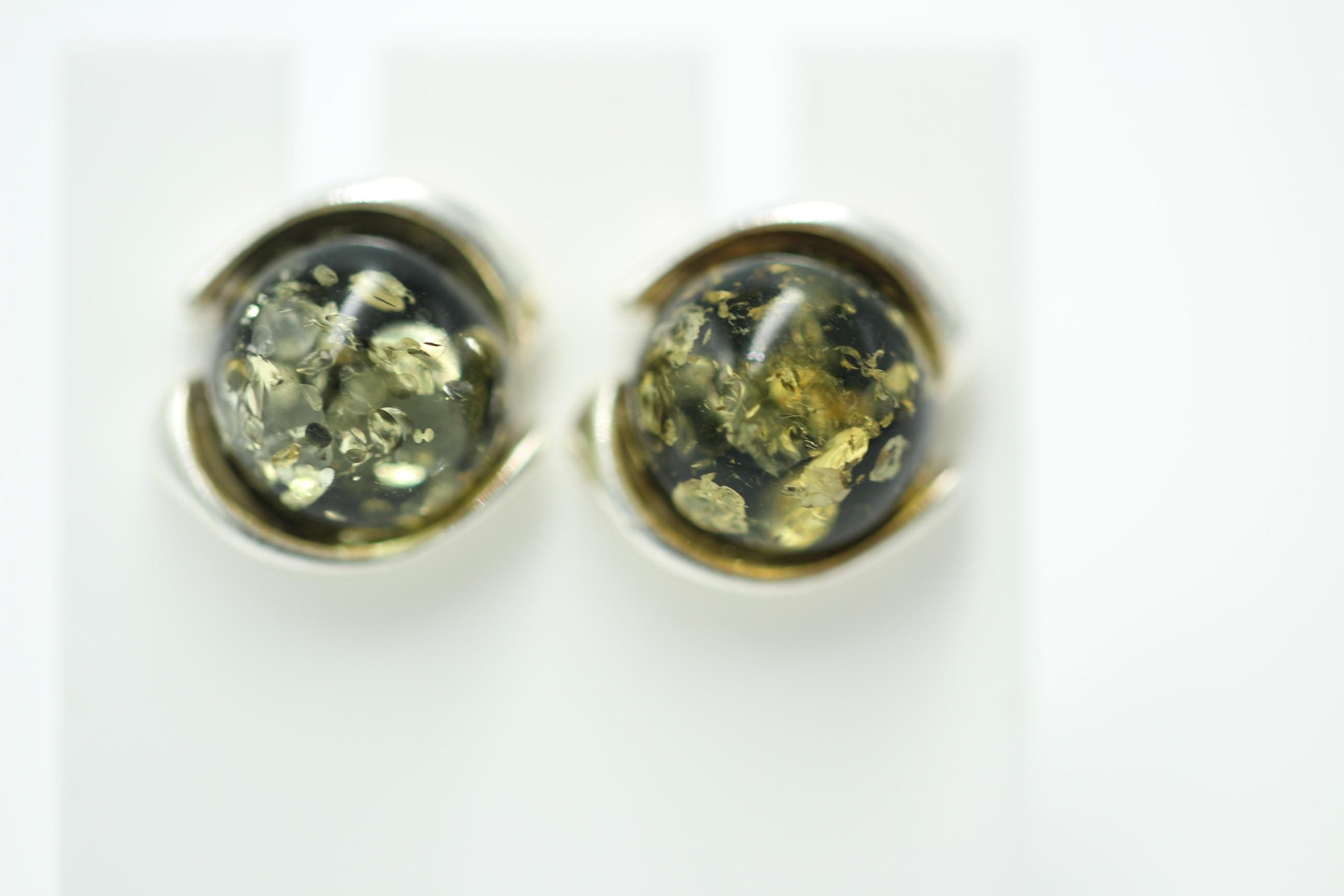 Design Ohrstecker Bernstein 925 Silber Ohrring Bernsteinschmuck Grüner Bernstein