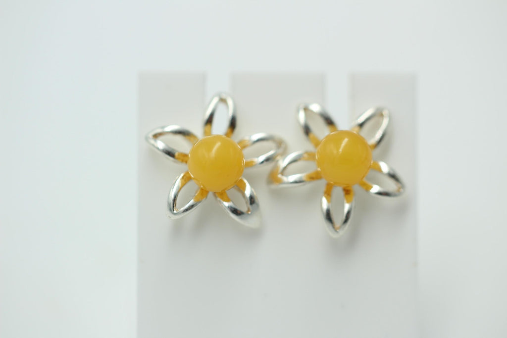 Bernsteinblume 925 Sterling Silber Ohrstecker Ohrring Silberblume mit Bernstein