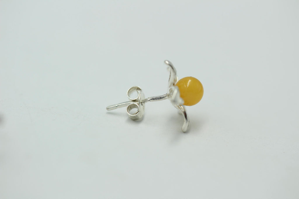 Bernsteinblume 925 Sterling Silber Ohrstecker Ohrring Silberblume mit Bernstein